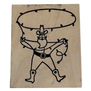Deadbeat Designs Cowboy Santa Claus Rope Light Lasso 3 Inch Rubber Stamp